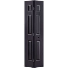 a tall black door with two doors on one side and an opening to the other