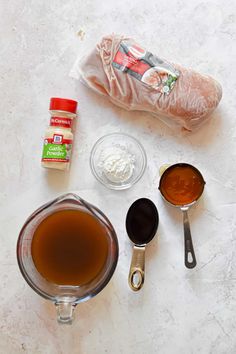 ingredients to make an apple cider recipe laid out on a counter