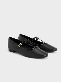 Black T-Bar Mary Jane Flats - CHARLES & KEITH US Luxury Black Classic Mary Janes, Charles And Keith Flats, Modern Black Mary Janes With Buckle Closure, Black Mary Jane Slip-on Flats, Black T-strap Mary Janes With Buckle Closure, Good To Great, Charles Keith, Mary Jane Flats, Everyday Shoes