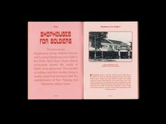 an open book with the title'shophouses for soldiers'in red and black