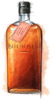 a drawing of a bottle of bourbon with a label on it's top and bottom