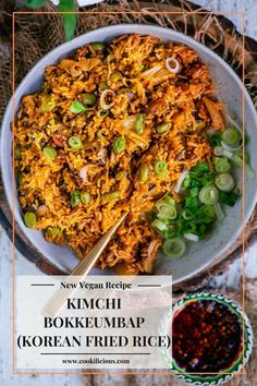 kimchi bokkembap korean fried rice in a bowl with chopsticks