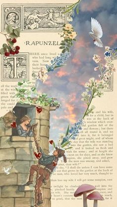 an image of a man climbing up the side of a wall with flowers on it