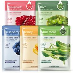 Aloe Vera, Blueberry, Olive, Honey, And Pomegranate Within All-Natural Ingredients. These Face Masks Help Moisturize Dry Skin And Improve The Texture/Moisture Of Your Face. (20sheets) Skin Care Routine For Teens, Korean Face Mask, Natural Face Mask, Korean Face, Mascara Facial, Skin Care Mask, Oil Moisturizer, Natural Face, Facial Mask