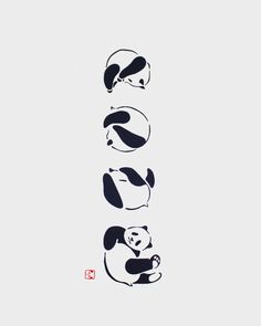 an ink drawing of pandas in different languages