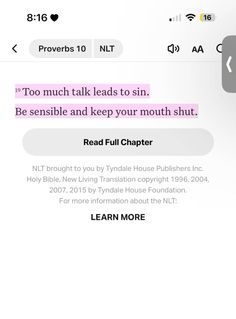 the text on the phone says, too much talk leads to sin be responsible and keep your mouth shut