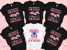 four new orleans t - shirts with masks on them