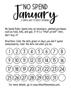 a printable calendar for january with the words,'no spend january'in black and