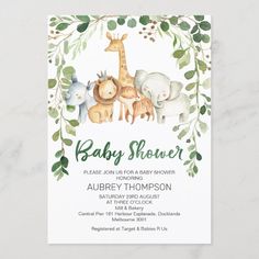 a baby shower with animals and greenery