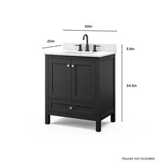 an image of a bathroom vanity with sink and cabinet measurements for the top part of it