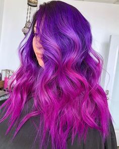 Pink Purple Ombre Hair, Summer Purple Hair, Purple And Pink Hair Color Ideas, Purple To Pink Hair, Purple And Pink Ombre Hair, Magenta And Purple Hair, Vivid Purple Hair, Purple Pink Ombre Hair, Pink And Purple Hair Ideas