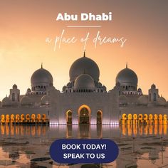 the front cover of a book with an image of a mosque in the background and text that reads, abu dhabi a place of dreams