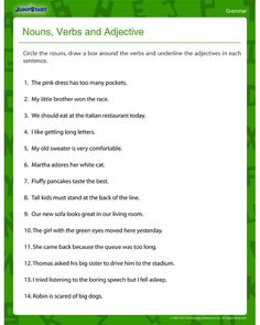 a green and white poster with words that say nourishes, verbs and adjective