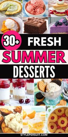 fresh summer desserts collage with text overlay