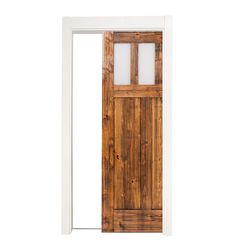 an open wooden door on a white background