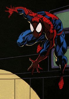 the spider - man is jumping over a building