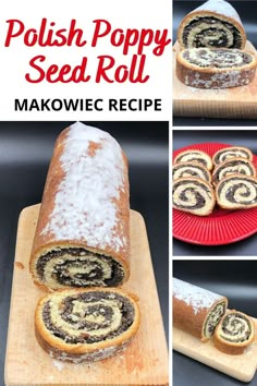 a collage of pictures showing how to make a polish poppy seed roll in the microwave