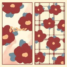 two pictures with flowers on them, one is red and the other is blue