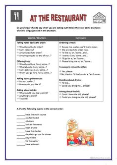 the restaurant worksheet is shown in this image, it shows what to eat