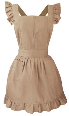 a tan dress with ruffles on the shoulders