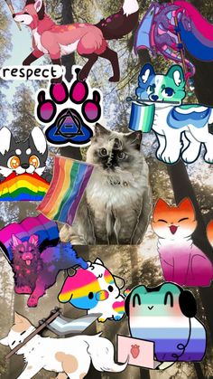 a collage of cats and unicorns with the caption respect for all animals