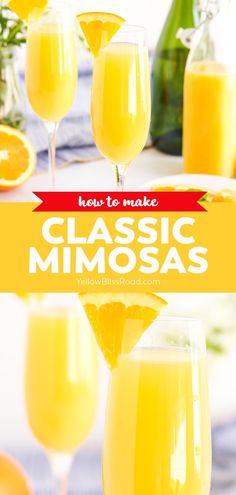 two glasses filled with orange juice and garnished with an orange slice on the rim