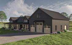 this is an artist's rendering of a two - story barn style home with garage