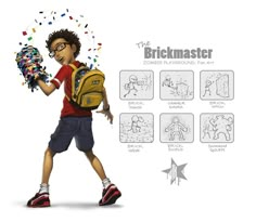 a young boy is carrying a backpack and throwing confetti