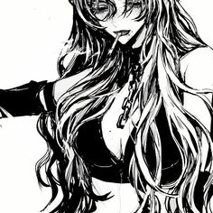 a drawing of a girl with long hair and glasses on her head, wearing a bra