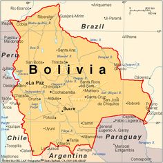 a map of the country of bolivia in south africa, with major cities