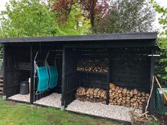 there is a shed with logs in it