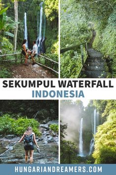 the beautiful waterfalls in sekupul water fall, indonesia with text overlay