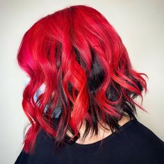 @ManicPanic @hair_enchantments.nyc I don’t even have words for this one so I’m just gonna let the pictures do the talking 🤩✨❤️ . Do you want to look this awesome? #DM me for a consultation 😏👌🏻 . ❤️Red: @manicpanicnyc @manicpanicpro #redhair #hairstylist #manicpanic #manicpanicnyc #shorthairgoals #peekaboohair #vividhaircolor #veganhairdye Red Hair With Dark Underneath, Bottom Half Dyed Hair Red, Half Died Under Hair Red, Red Hair With Black Underneath, Bright Red Peekaboo Hair, Neon Red Hair, Red Halo Hair, Black Hair With Bright Red Underneath, Black And Red Hair Short