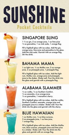 the different types of cocktails are shown in this info sheet, which shows how to make