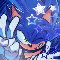 sonic the hedge is smiling and pointing at something with stars in the sky behind him