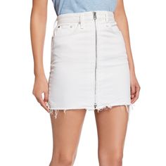 Rag & Bone White Denim Zip Front Mini Skirt. Belt Loops, Front And Back Pockets And Frayed Hemline. Super Cute And Brand New. White Denim Skirt, Short Length, Chic White Denim Mini Skirt, Fitted White Denim Skirt, Spring Bottoms With Zip Fly And Mini Length, Trendy White Mid-rise Denim Skirt, White Short Denim Skirt For Spring, Trendy White Cutoff Denim Skirt, White Denim Skirt With Frayed Hem For Spring, Chic White Cutoff Denim Skirt