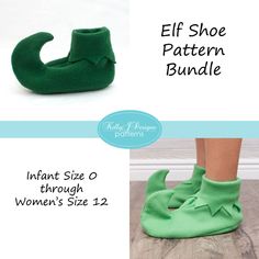 Now you can make everyone some elf shoes!   This pattern bundle contains pattern pieces and instructions to make elf shoes in Infant size 0 up to Women's size 12 (foot length 3 inches up to 11 inches) Recommended fabric for this shoe is fleece.  Fabric requirements is 1/2 yard or less.  Pattern is rated as appropriate for an advanced beginner. Pattern will be available for download after payment is confirmed. Downloads as two separate PDF files, one for each size range. Pattern not to be redistributed in any way. Finished item may be sold. *Note: this is a pattern to make elf shoes, not a finished item. Elf Shoes Pattern, Revenge Hoodie, Elf Slippers, Shoe Cobbler, Size 12 Women Shoes, Elf Shoes, Shoes Pattern, Buddy The Elf, Shoe Pattern