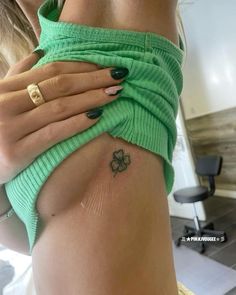 Small Irish Tattoos, Lower Hip Tattoos, Leaf Clover Tattoo, Ireland Tattoo, Four Leaf Clover Tattoo, Earthy Tattoos, Clover Tattoo, Shamrock Tattoos, Green Tattoos