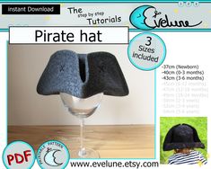 Pirate hat PDF pattern , English , 3 sizes included , tricorn hat , pirate costume , halloween pirate costume , jack and neverland pirates  instant Download  Pour la version en Français c'est ici = www.etsy.com/ca-fr/listing/244531462/chapeau-de-pirate-pdf-francais-3?ref=shop_home_active_1 Go to the adventure with this beautiful tricorn hat! The essential accessory for all little pirates of this world! Get this PDF tutorial and pattern in English !   1 PDF including 9 tutorial pages with around Halloween Pirate Costume, Tricorn Hat, Neverland Pirates, Pirate Hat, Hat Patterns Free, Doll Carrier, Pirate Hats, Halloween Jack, Pirate Costume