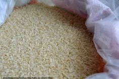 a bag full of rice sitting on top of a table