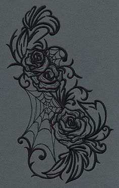 a drawing of roses and spider webs on a gray background with the word's name