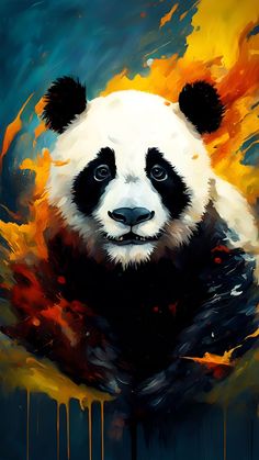 a painting of a panda bear on fire