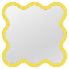 a white and yellow mirror with a scalloped border around the edge, on a white background