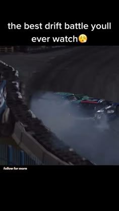 two cars driving down a race track with the caption, the best drift battle you'll ever watch