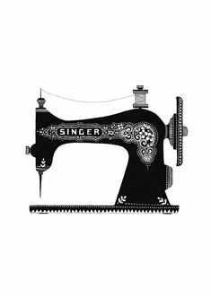 a black and white drawing of a sewing machine