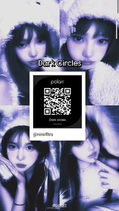 three girls in winter clothing with qr code on their face and the text dark circles below them