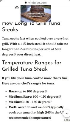 the menu for grilled tuna steaks with instructions to make it easy and delicious