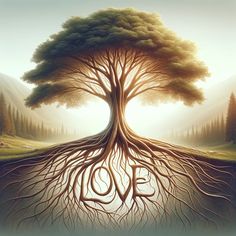 a tree with its roots showing the word love