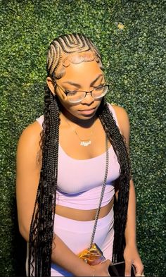 Braids Braided Back, Straight Back Braids Into Two Buns, Straight Back Long Braids, Edge Inspo Braids, 8 Stitch Braids With Curls, Freestyle Alicia Keys Braids, Small Braids To The Back For Black Women, Braid Hairstyles For Birthday, Bohemian Straight Backs