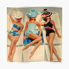 Retro Ladies Lounging By Pool Vintage Poster Premium Matte Vertical Poster Vintage Swim, Look Retro, Vintage Swimwear, Vintage Swimsuits, Retro Mode, Summer Swim Suits, On Beach, 1960s Fashion, Moda Vintage